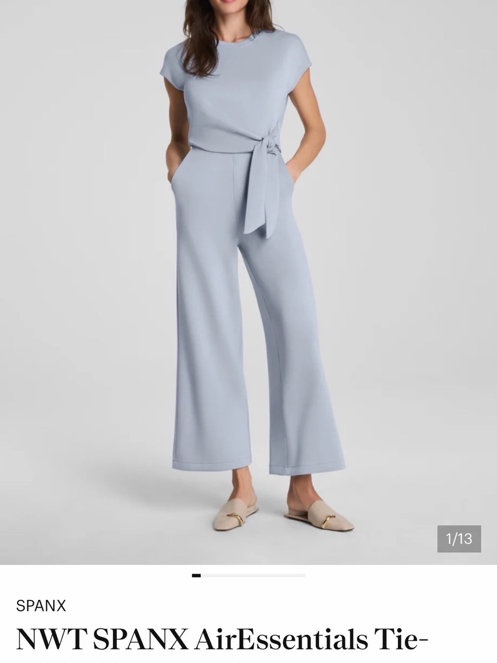 SPANX Light Blue Tie-Waist Wide-Leg Jumpsuit